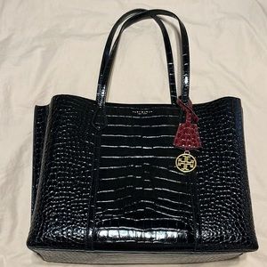 New Tory Burch Perry Embossed Triple-Compartment Tote Bag